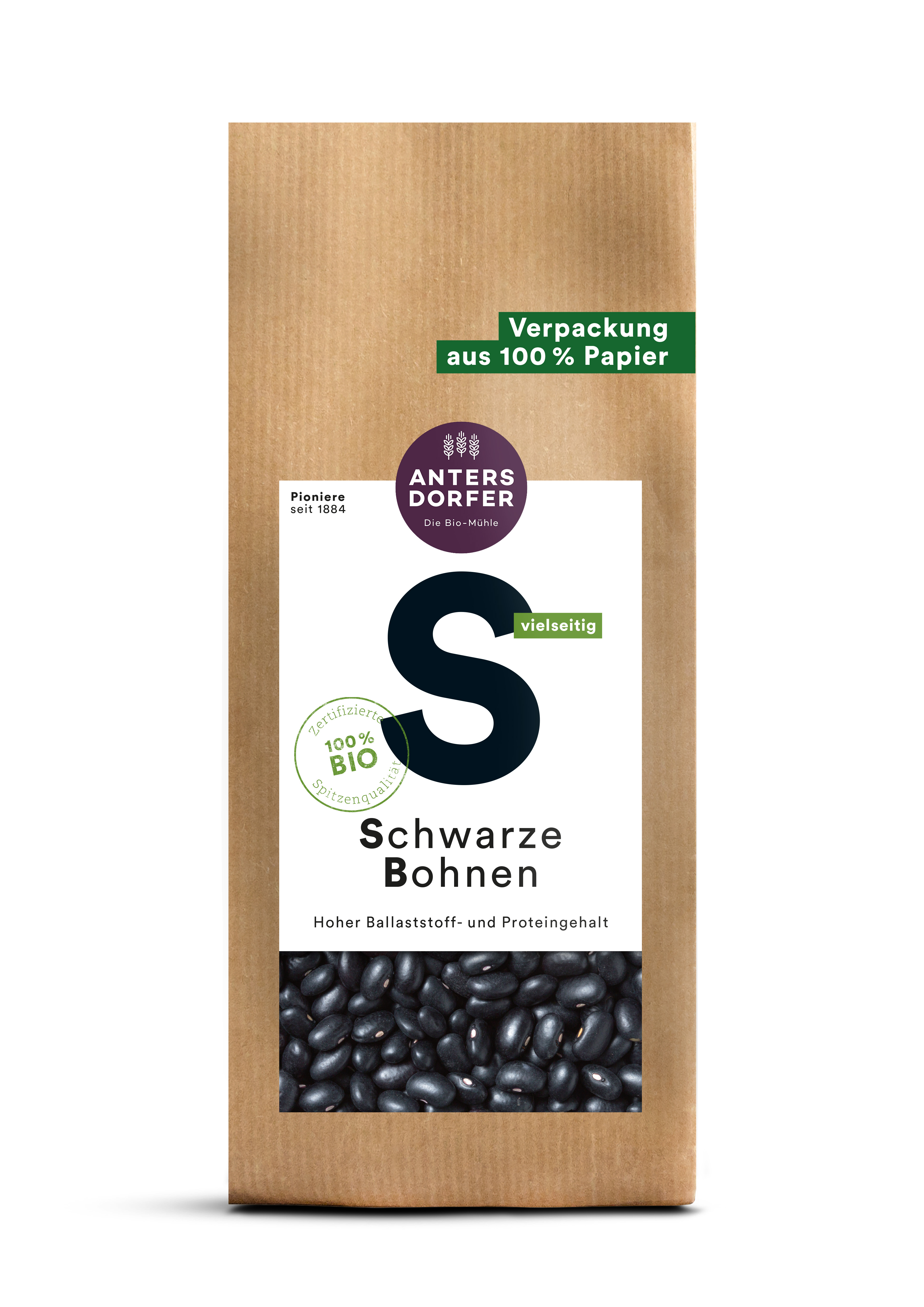 schwarze bohnen 500g papiertuete